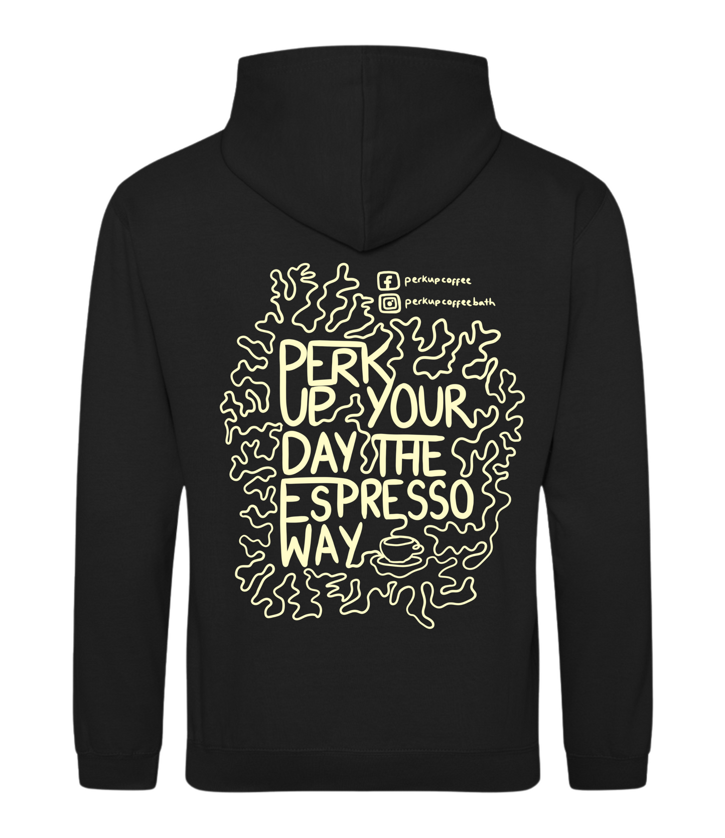 Perk Up Coffee Hoodie (large front and back logo)