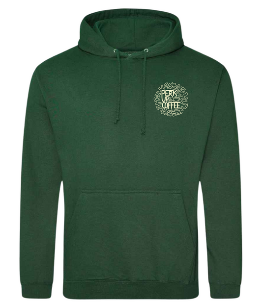 Perk Up Coffee Hoodie (small logo and large back logo)