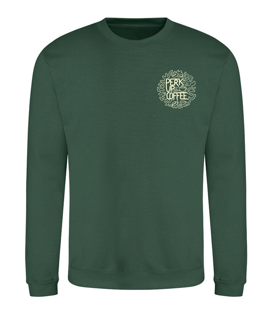 Perk Up Coffee Sweatshirt (small logo and large back logo)